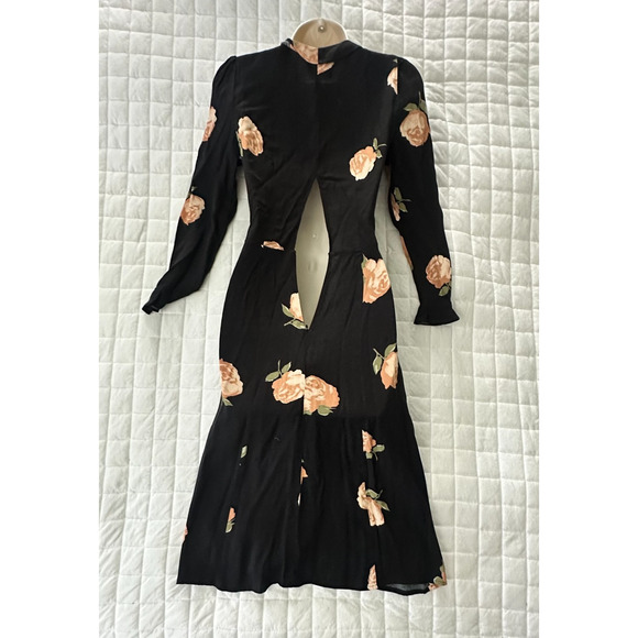 REFORMATION Womens Dress 2 Black Floral Heidi Midi Cut Out Long Sleeve Feminine - Picture 3 of 10